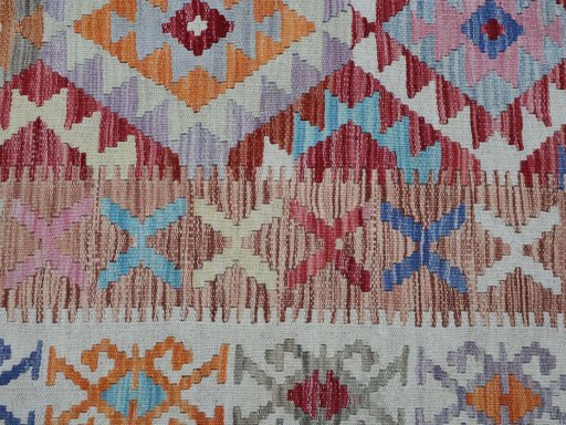 Backside of handmade New Modern Design rug showing knot structure and weave density