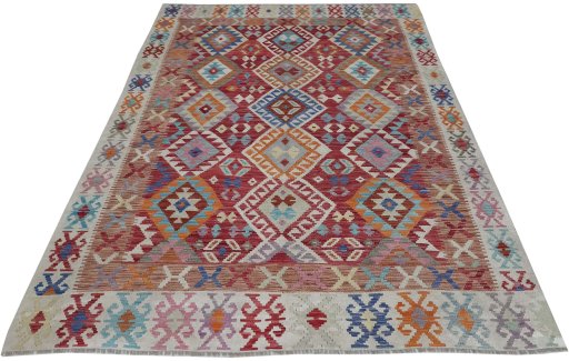 Full view of New Modern Design rug from Pakistan, 243 × 183 cm in Multi Color tones