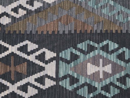 Backside of handmade New Modern Design rug showing knot structure and weave density