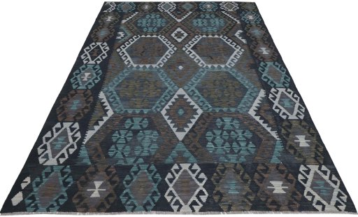Full view of New Modern Design rug from Pakistan, 301 × 207 cm in Multi Color tones
