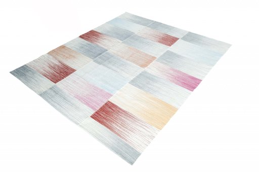 Corner detail of New Modern Design rug showing border pattern and Wool pile
