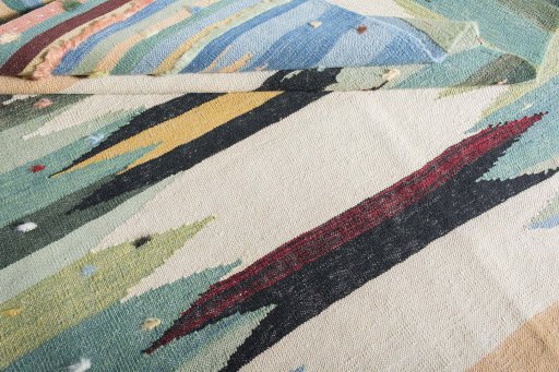 Full view of New Modern Design rug from Iran / Persia, 228 × 134 cm in Blue tones