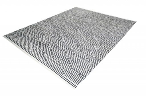 Corner detail of New Modern Design rug showing border pattern and Wool pile