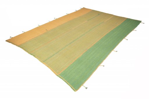 Corner detail of New Modern Design rug showing border pattern and Wool pile