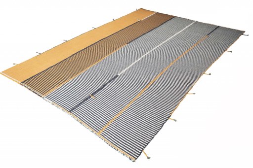 Corner detail of New Modern Design rug showing border pattern and Wool pile