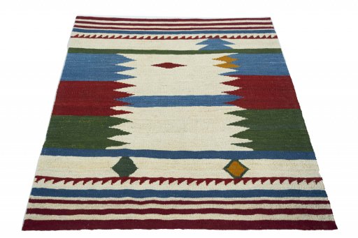 Close-up detail of New Modern Design rug from Iran / Persia showing Wool weave