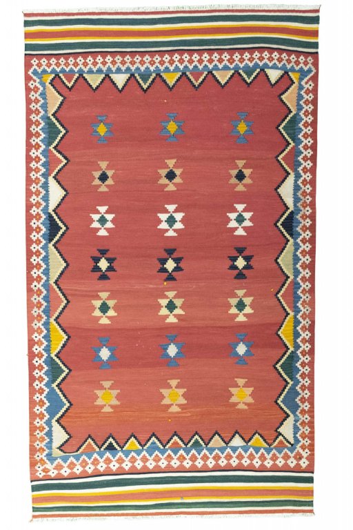 Full view of New Modern Design rug from Iran / Persia, 269 × 155 cm in Red tones