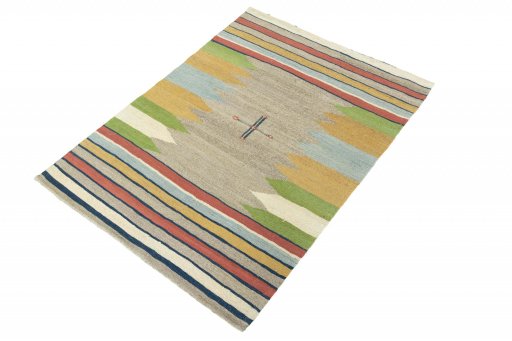 Corner detail of New Modern Design rug showing border pattern and Wool pile