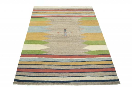 Close-up detail of New Modern Design rug from Iran / Persia showing Wool weave