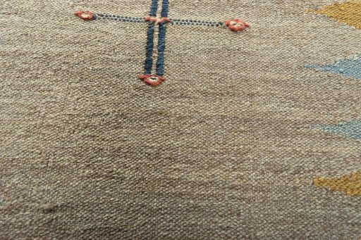 Backside of handmade New Modern Design rug showing knot structure and weave density