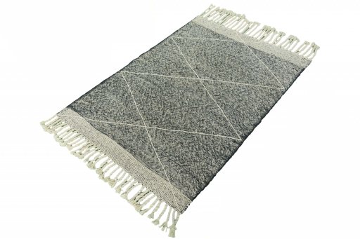 Corner detail of New Modern Design rug showing border pattern and Wool pile