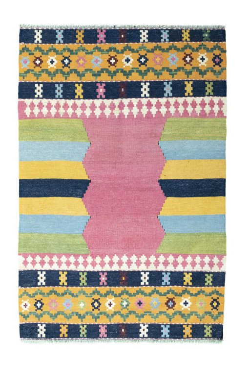 Full view of New Modern Design rug from Iran / Persia, 175 × 117 cm in Multi Color tones