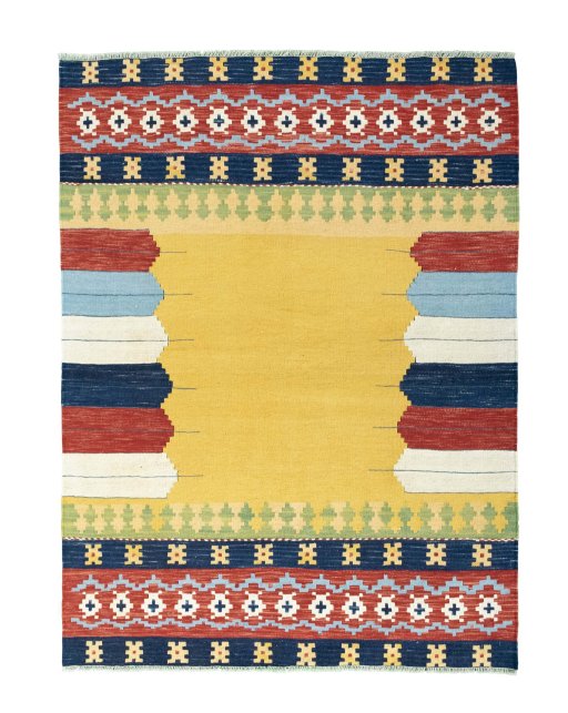 Full view of New Modern Design rug from Iran / Persia, 190 × 141 cm in Multi Color tones