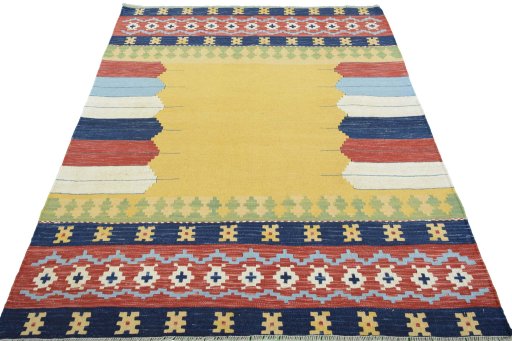 Close-up detail of New Modern Design rug from Iran / Persia showing Wool weave