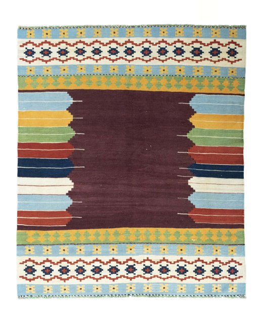 Full view of New Modern Design rug from Iran / Persia, 203 × 171 cm in Multi Color tones