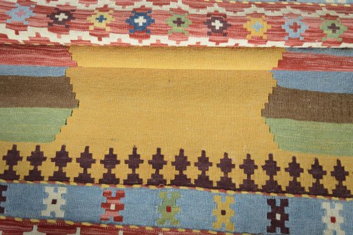 Full view of New Modern Design rug from Iran / Persia, 168 × 117 cm in Multi Color tones
