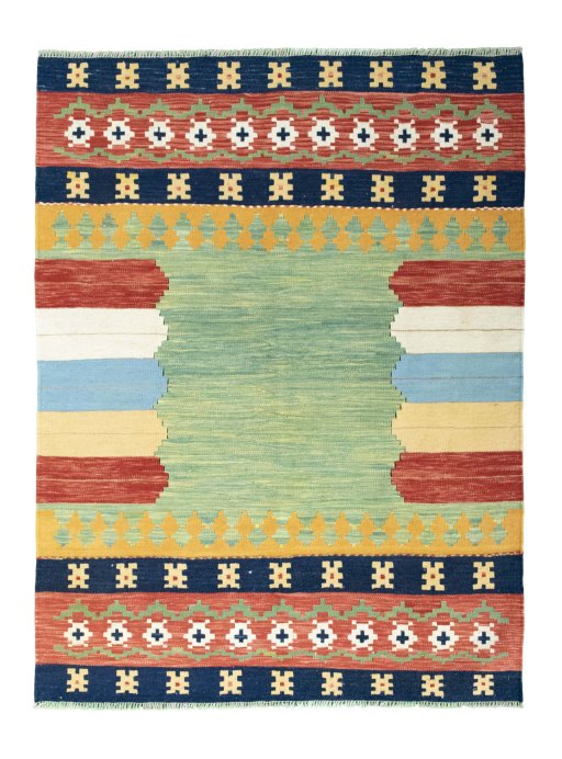 Full view of New Modern Design rug from Iran / Persia, 195 × 146 cm in Multi Color tones