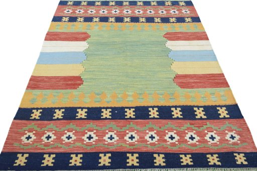 Close-up detail of New Modern Design rug from Iran / Persia showing Wool weave
