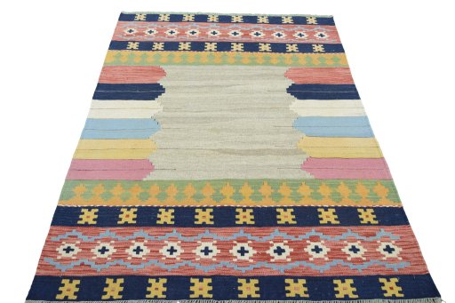 Close-up detail of New Modern Design rug from Iran / Persia showing Wool weave