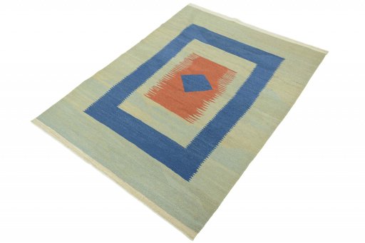 Corner detail of New Modern Design rug showing border pattern and Wool pile