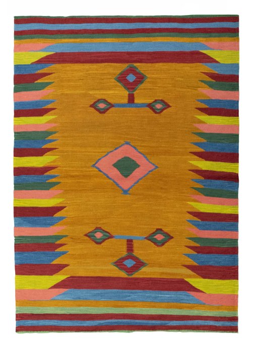Full view of New Modern Design rug from Iran / Persia, 200 × 141 cm in Yellow tones