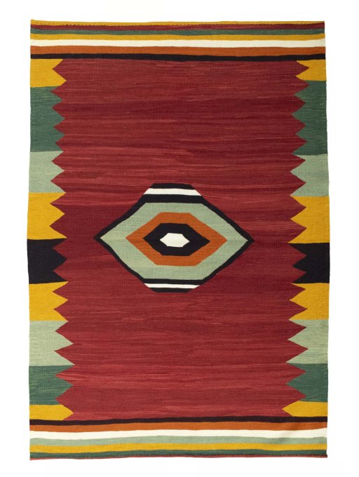 Full view of New Modern Design rug from Iran / Persia, 197 × 138 cm in Red tones