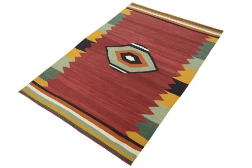 Corner detail of New Modern Design rug showing border pattern and Wool pile