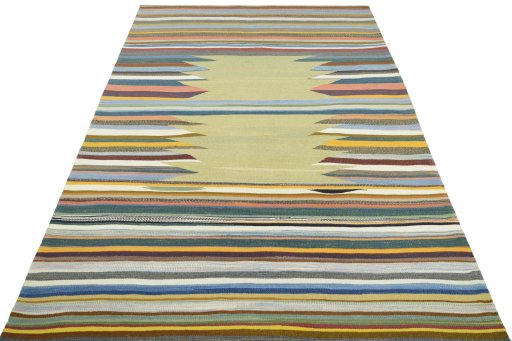 Close-up detail of New Modern Design rug from Iran / Persia showing Wool weave