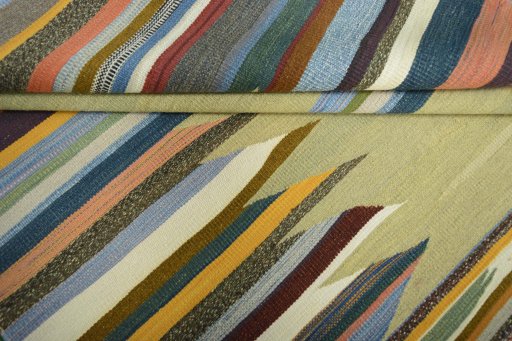 Full view of New Modern Design rug from Iran / Persia, 228 × 150 cm in Multi Color tones