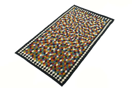 Corner detail of New Modern Design rug showing border pattern and Wool pile