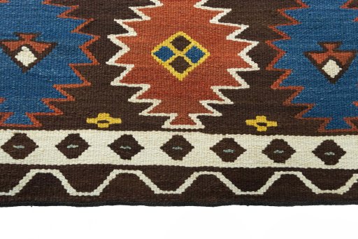 Backside of handmade New Modern Design rug showing knot structure and weave density