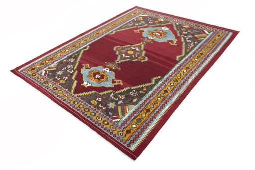 Corner detail of New Modern Design rug showing border pattern and Wool pile