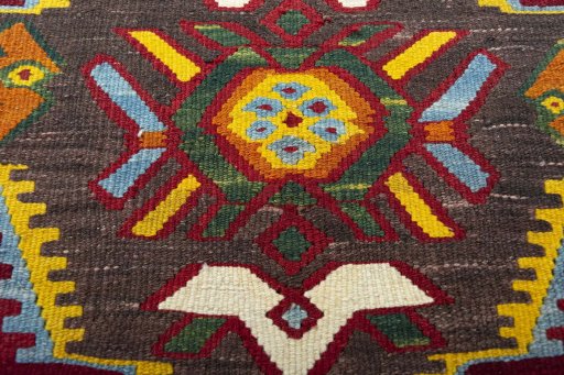 Backside of handmade New Modern Design rug showing knot structure and weave density
