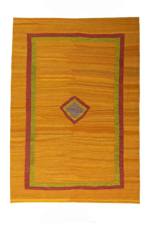 Full view of New Modern Design rug from Iran / Persia, 264 × 185 cm in Yellow tones
