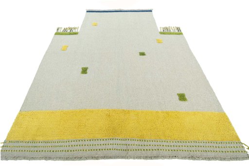 Close-up detail of New Modern Design rug from Iran / Persia showing Wool weave