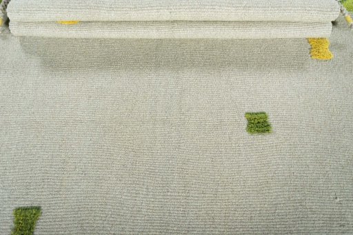 Full view of New Modern Design rug from Iran / Persia, 241 × 171 cm in Beige tones