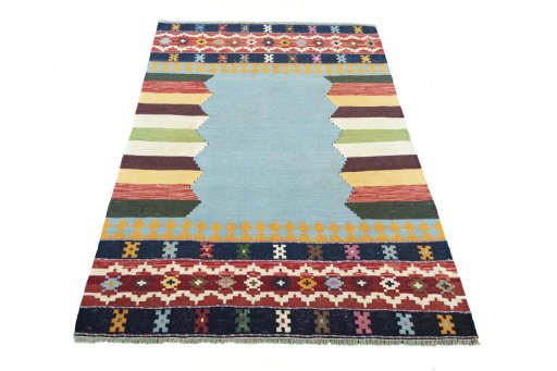 Close-up detail of New Modern Design rug from Iran / Persia showing Wool weave