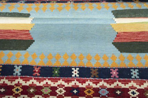 Full view of New Modern Design rug from Iran / Persia, 164 × 114 cm in Multi Color tones