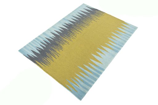 Corner detail of New Modern Design rug showing border pattern and Wool pile
