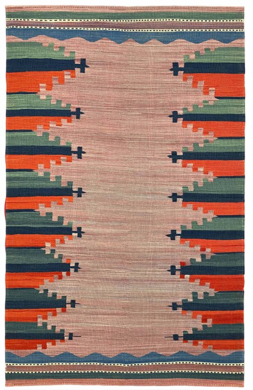 Corner detail of New Modern Design rug showing border pattern and Wool pile
