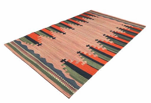 Close-up detail of New Modern Design rug from Iran / Persia showing Wool weave