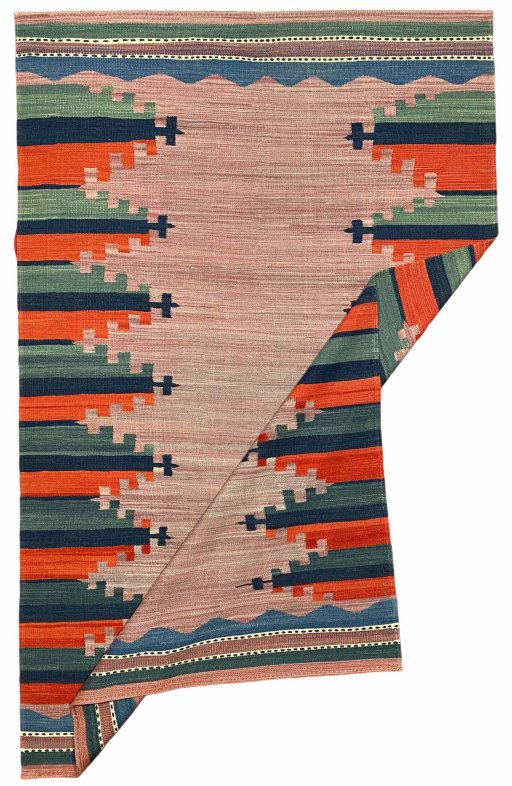 Backside of handmade New Modern Design rug showing knot structure and weave density