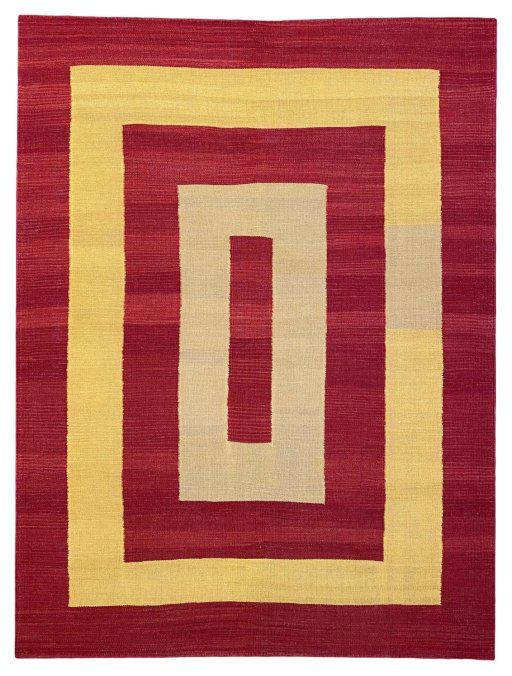 Corner detail of New Modern Design rug showing border pattern and Wool pile