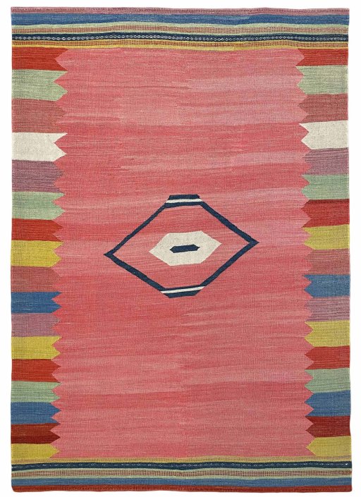 Corner detail of New Modern Design rug showing border pattern and Wool pile