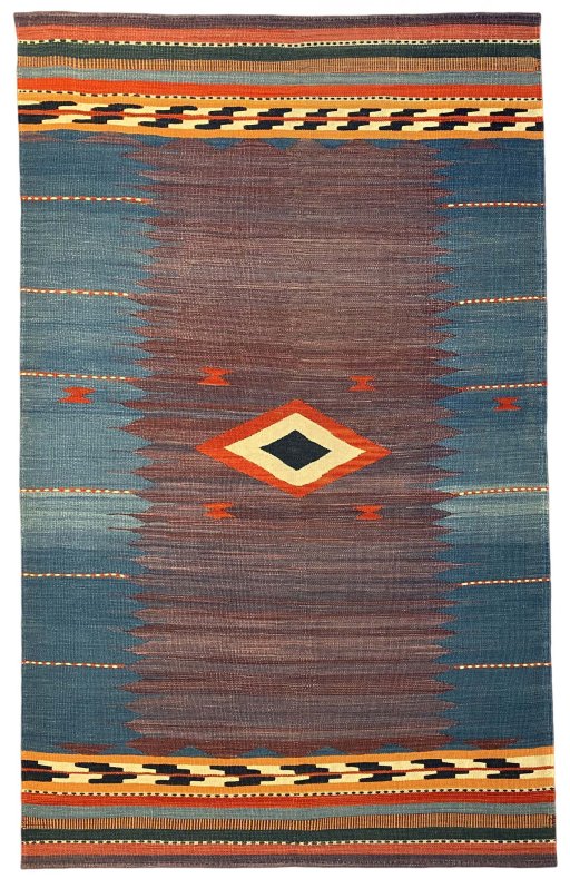 Corner detail of New Modern Design rug showing border pattern and Wool pile