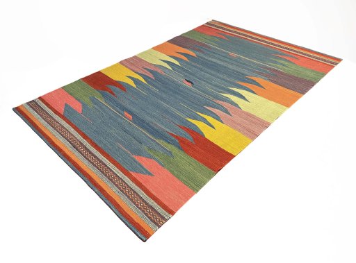 Corner detail of New Modern Design rug showing border pattern and Wool pile