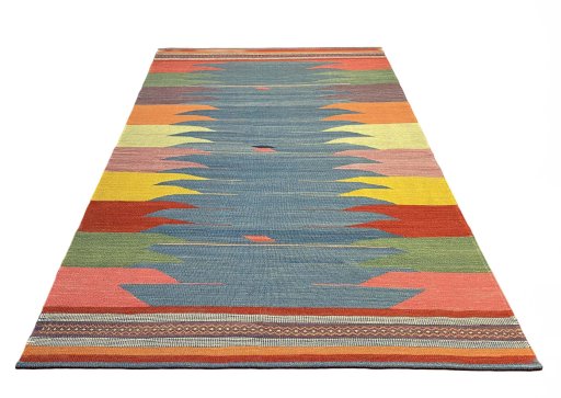 Backside of handmade New Modern Design rug showing knot structure and weave density