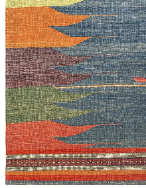 Close-up detail of New Modern Design rug from Iran / Persia showing Wool weave