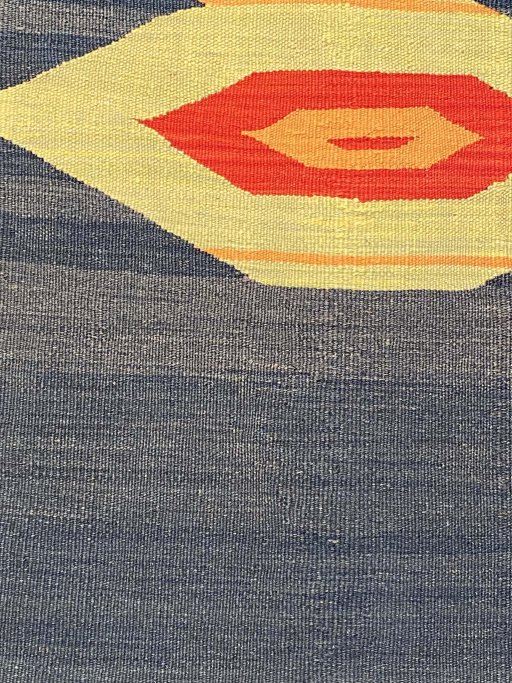 Full view of New Modern Design rug from Iran / Persia, 227 × 144 cm in Blue tones