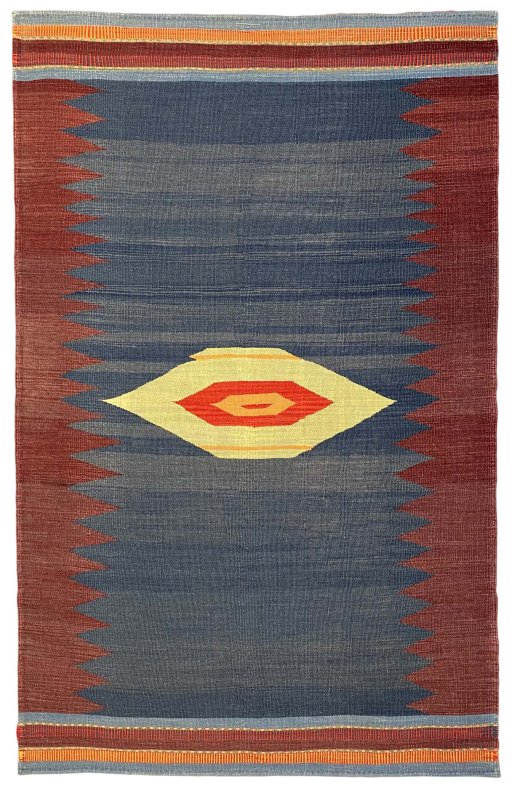 Corner detail of New Modern Design rug showing border pattern and Wool pile